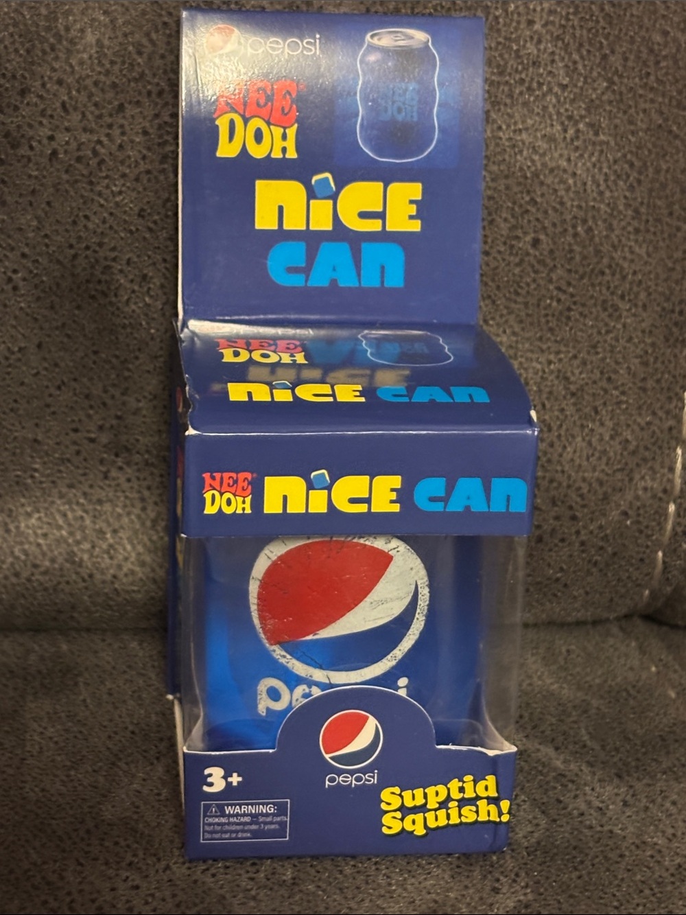 Nee Doh Pepsi Blue Squishy Can Toy with Red & White Logo